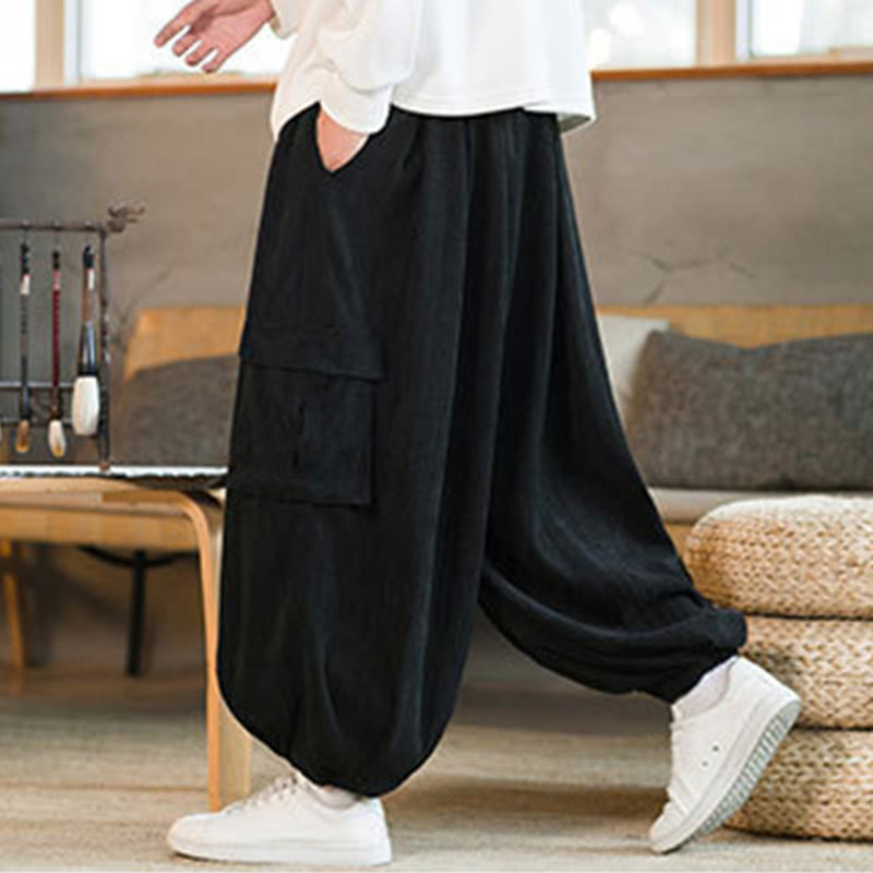 Fall Winter Men's Drawstring Chenille Corduroy Cargo Pants With Pockets