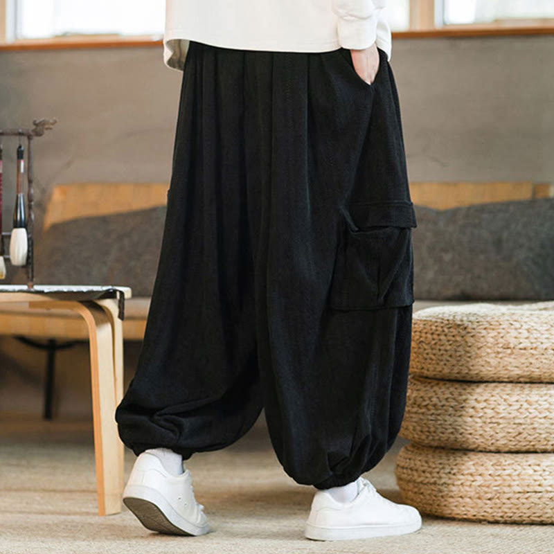 Fall Winter Men's Drawstring Chenille Corduroy Cargo Pants With Pockets