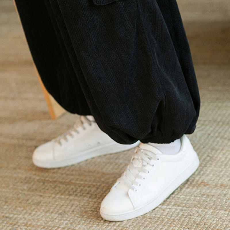 Fall Winter Men's Drawstring Chenille Corduroy Cargo Pants With Pockets