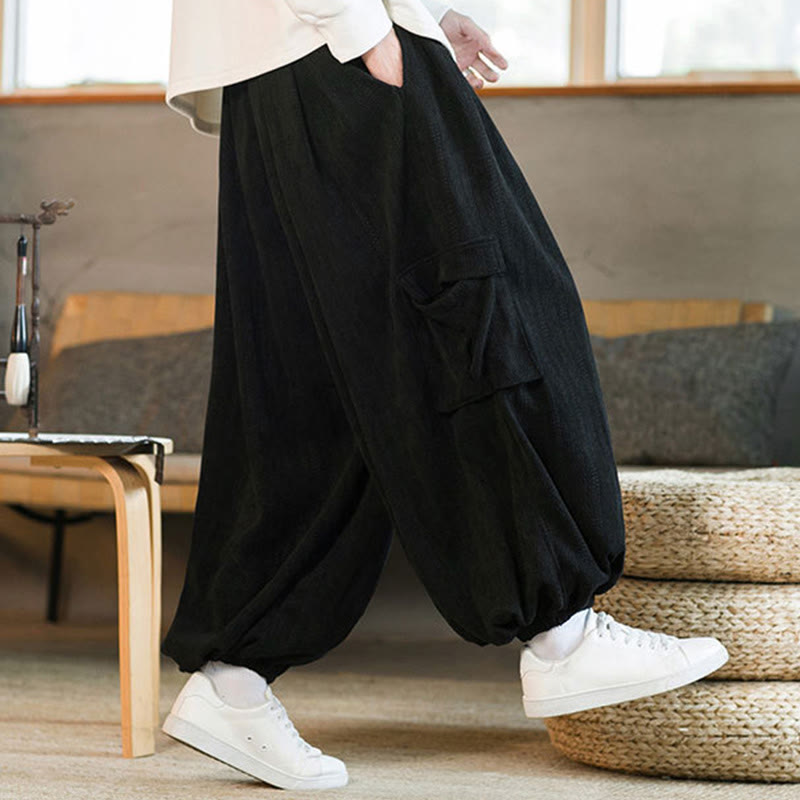 Fall Winter Men's Drawstring Chenille Corduroy Cargo Pants With Pockets