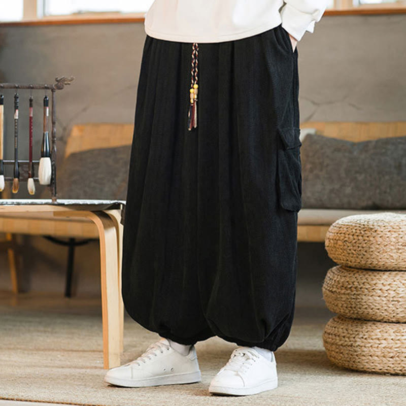 Fall Winter Men's Drawstring Chenille Corduroy Cargo Pants With Pockets