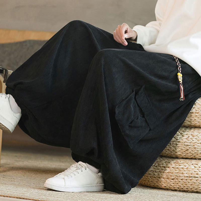 Fall Winter Men's Drawstring Chenille Corduroy Cargo Pants With Pockets