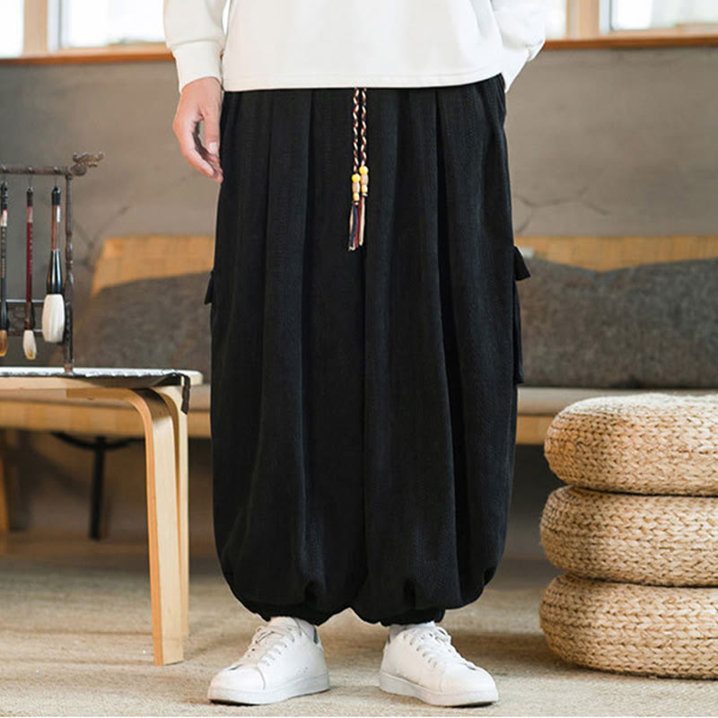 Fall Winter Men's Drawstring Chenille Corduroy Cargo Pants With Pockets