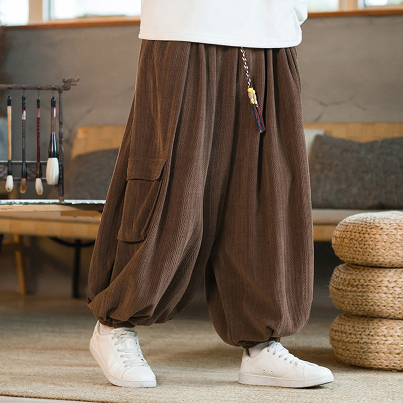 Fall Winter Men's Drawstring Chenille Corduroy Cargo Pants With Pockets