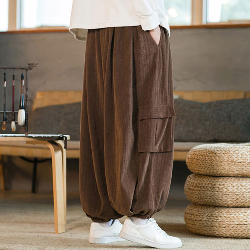 Fall Winter Men's Drawstring Chenille Corduroy Cargo Pants With Pockets