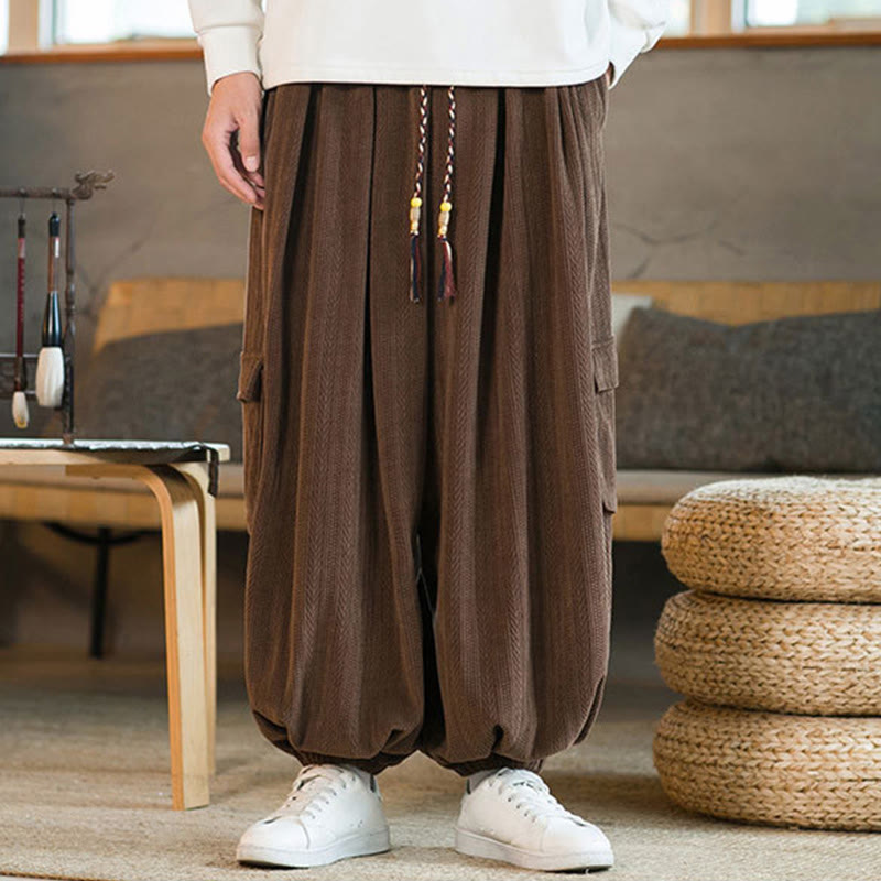 Fall Winter Men's Drawstring Chenille Corduroy Cargo Pants With Pockets