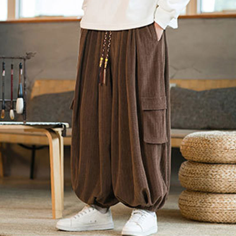 Fall Winter Men's Drawstring Chenille Corduroy Cargo Pants With Pockets