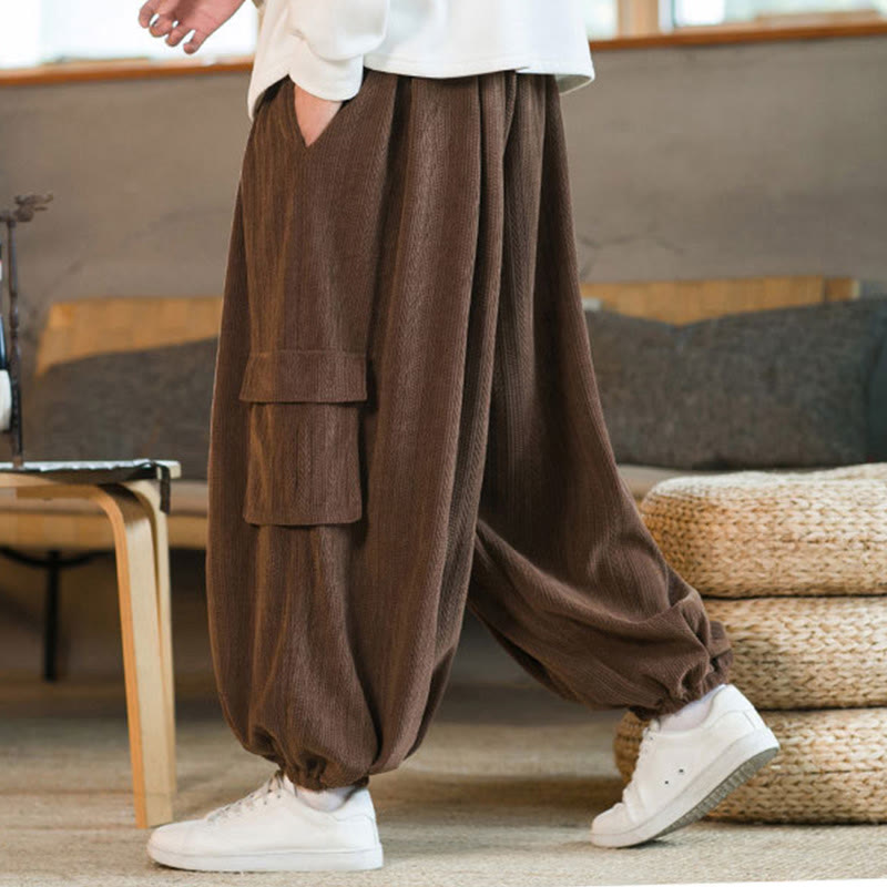 Fall Winter Men's Drawstring Chenille Corduroy Cargo Pants With Pockets