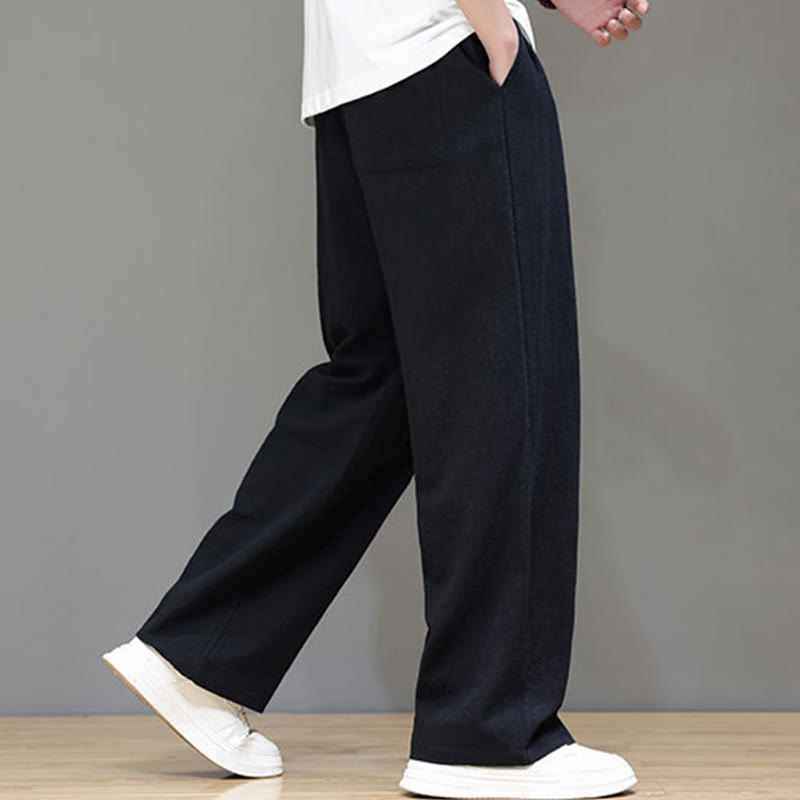Summer Men's Cotton Linen Straight Leg Pants With Pockets