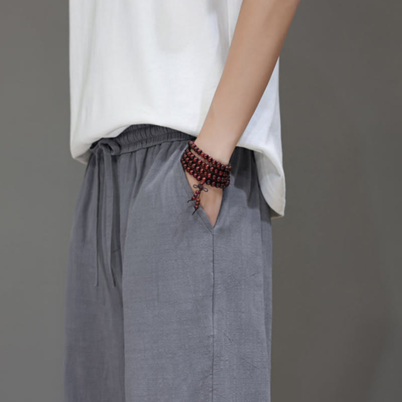 Summer Men's Cotton Linen Straight Leg Pants With Pockets
