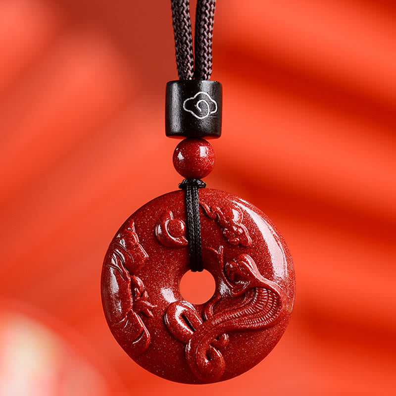 Chinese Zodiac Cinnabar Peace Buckle Calm Necklace Pendant