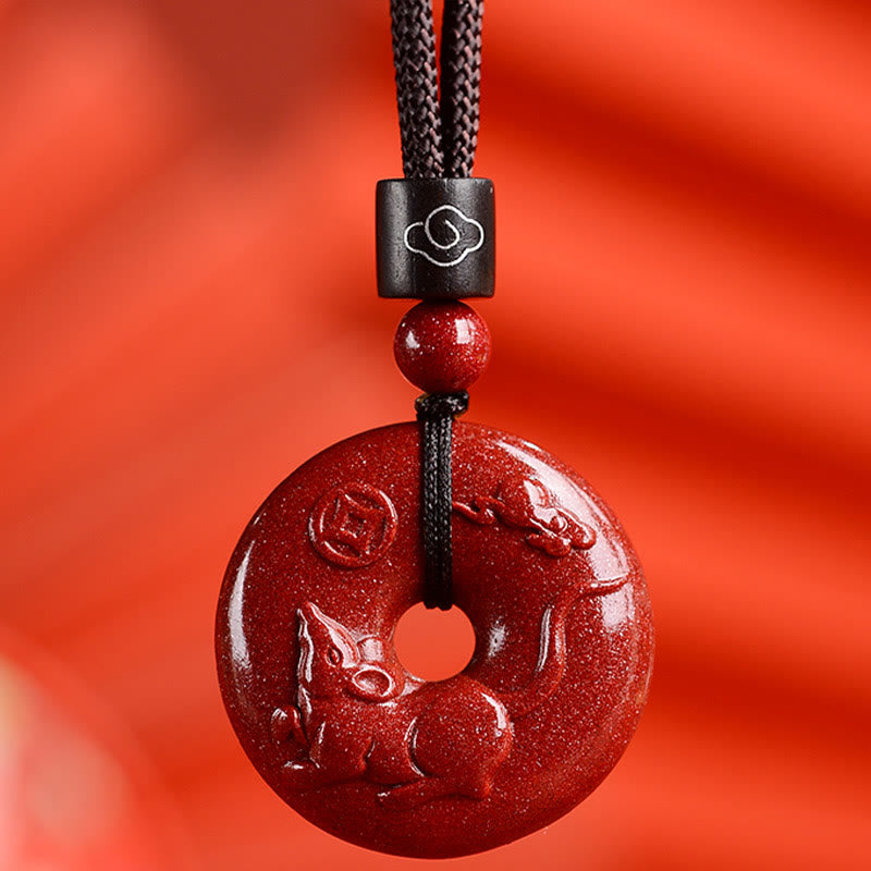 Chinese Zodiac Cinnabar Peace Buckle Calm Necklace Pendant