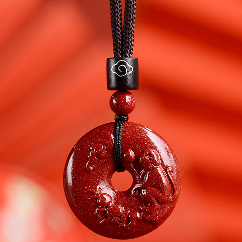 Chinese Zodiac Cinnabar Peace Buckle Calm Necklace Pendant