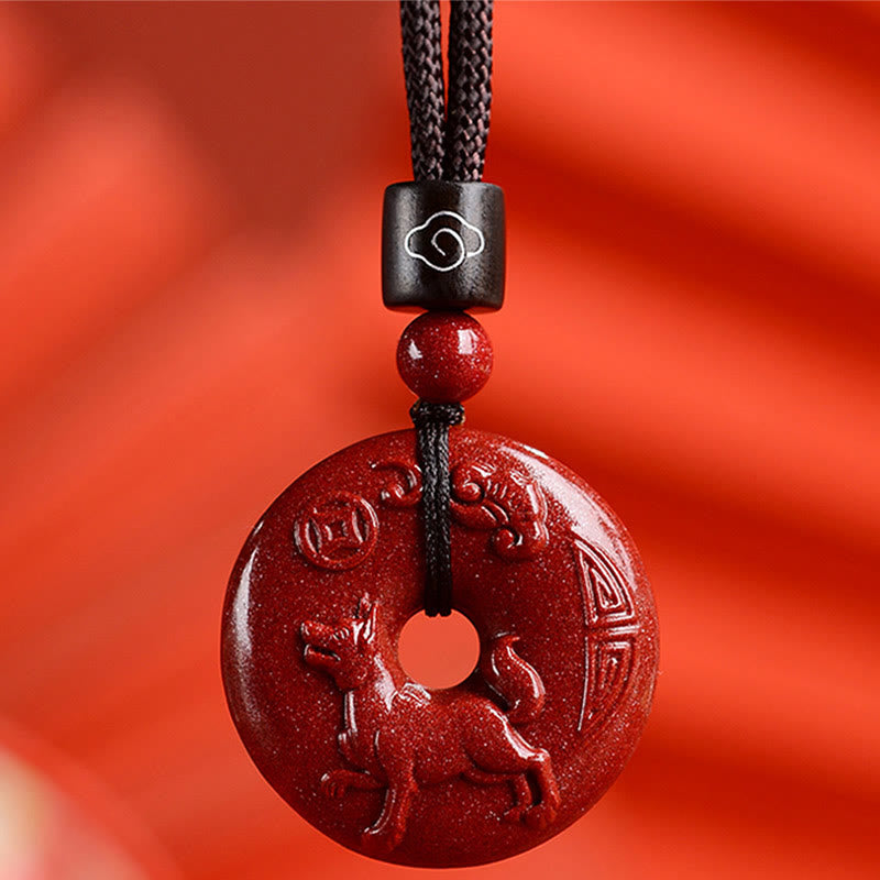 Chinese Zodiac Cinnabar Peace Buckle Calm Necklace Pendant