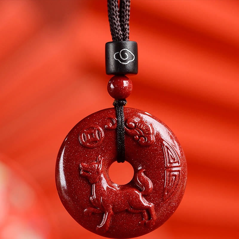 Chinese Zodiac Cinnabar Peace Buckle Calm Necklace Pendant