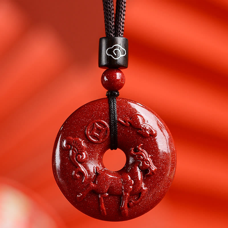 Chinese Zodiac Cinnabar Peace Buckle Calm Necklace Pendant