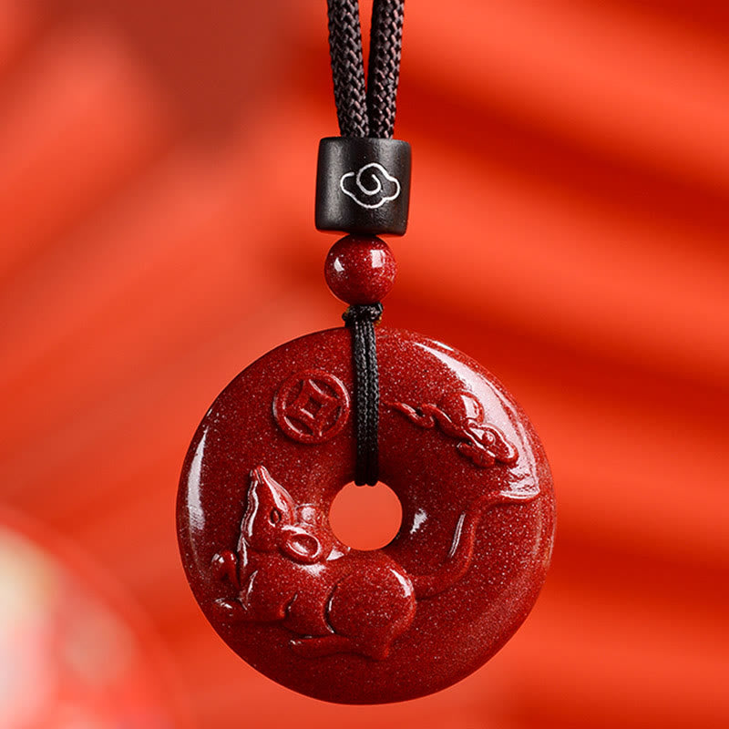 Chinese Zodiac Cinnabar Peace Buckle Calm Necklace Pendant