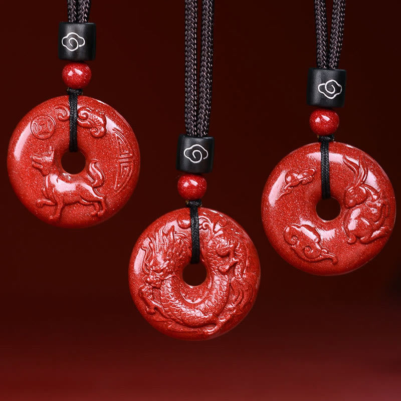 Chinese Zodiac Cinnabar Peace Buckle Calm Necklace Pendant