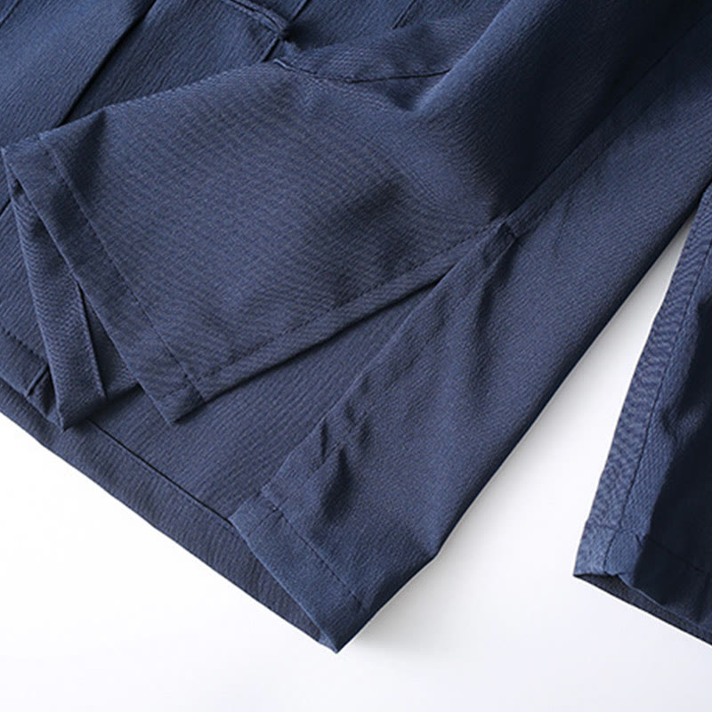 2Pcs Tang Suit Traditional Frog-Button Men's Long Sleeve Shirt Pants Clothing Set
