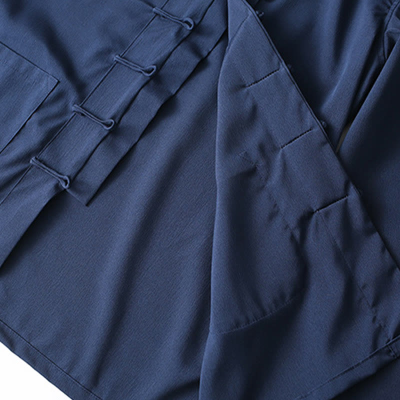 2Pcs Tang Suit Traditional Frog-Button Men's Long Sleeve Shirt Pants Clothing Set