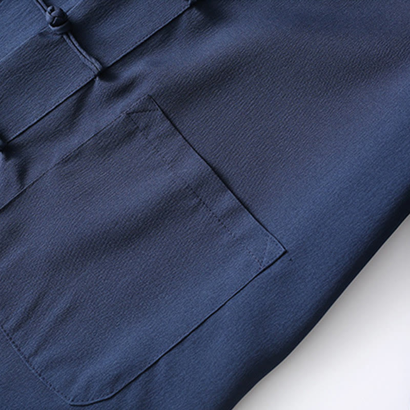 2Pcs Tang Suit Traditional Frog-Button Men's Long Sleeve Shirt Pants Clothing Set
