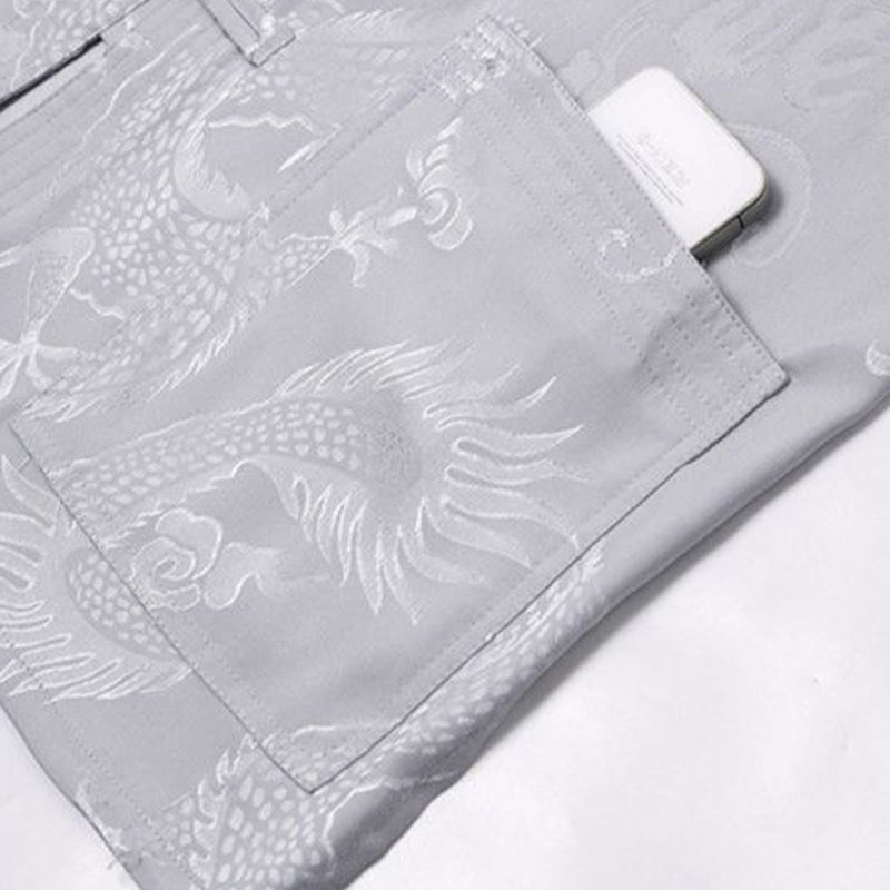 2Pcs Tang Suit Dragon Frog-Button Men's Long Sleeve Shirt Pants Clothing Set