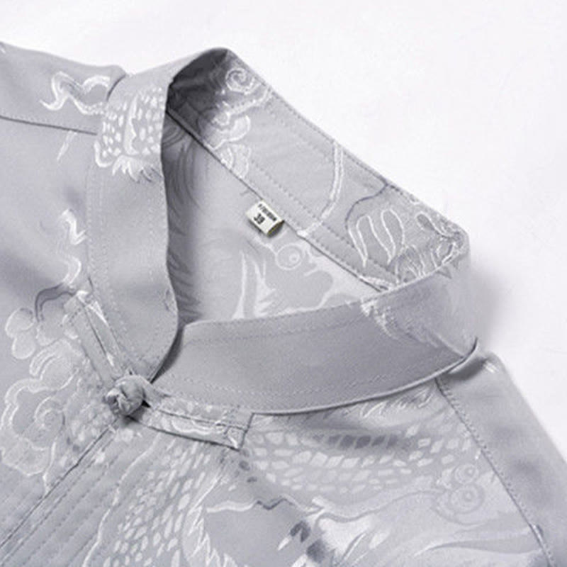 2Pcs Tang Suit Dragon Frog-Button Men's Long Sleeve Shirt Pants Clothing Set