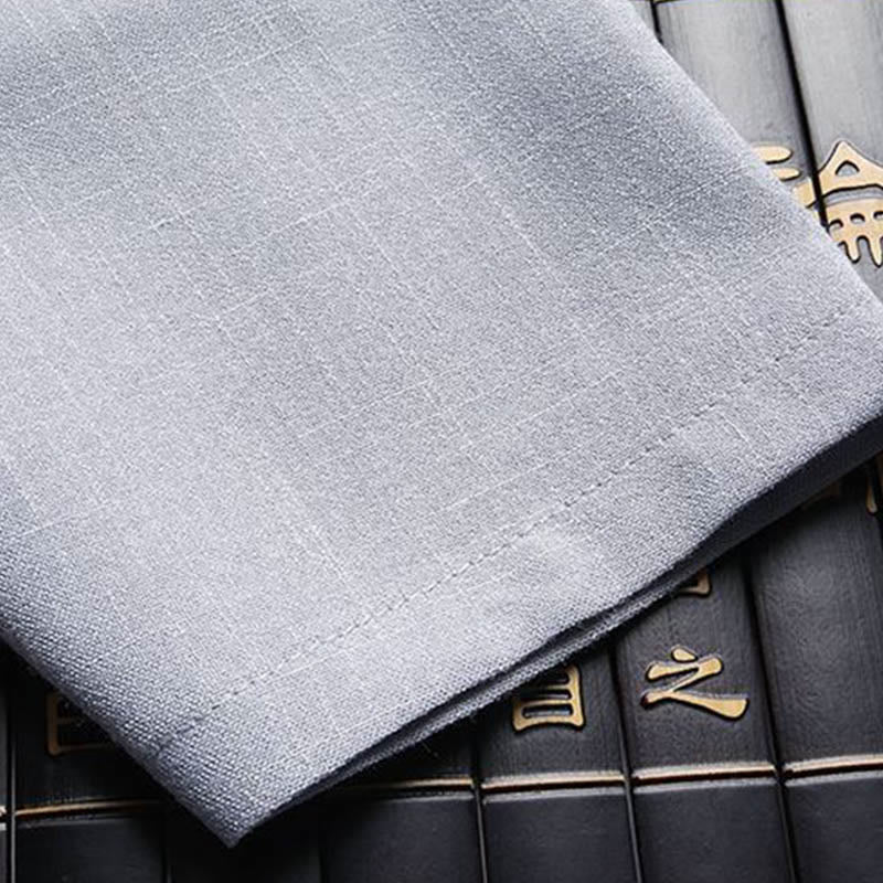 2Pcs Tang Suit Plain Color Frog-Button Men's Long Sleeve Shirt Pants Set