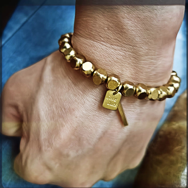 Minimalist Square Copper Bead Grounding Bracelet for Stability