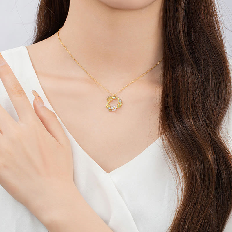 925 Sterling Silver Cubic Zirconia Shell Butterfly Peach Blossom Blessing Necklace Pendant