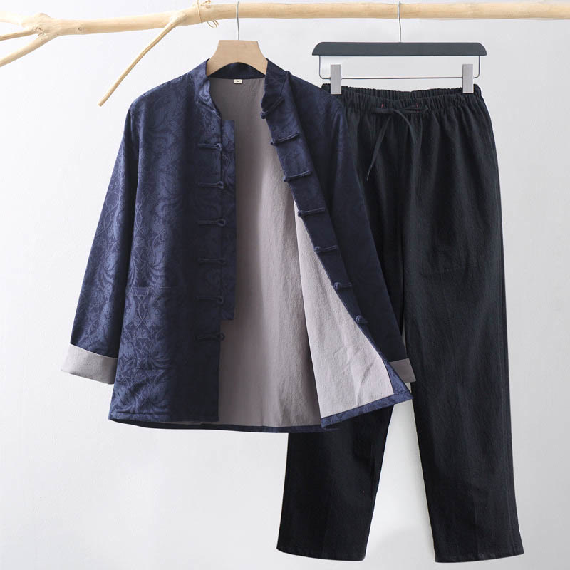 Breathable Cotton Jacquard Frog-Button Meditation Set