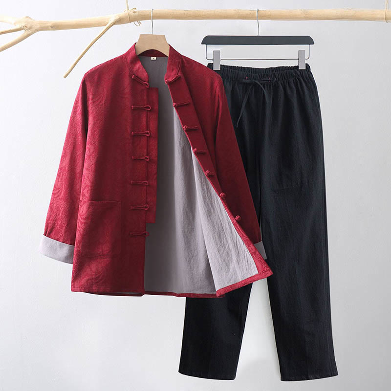 Breathable Cotton Jacquard Frog-Button Meditation Set