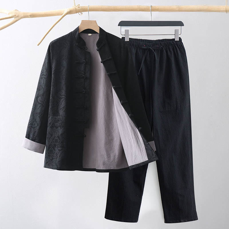 Breathable Cotton Jacquard Frog-Button Meditation Set