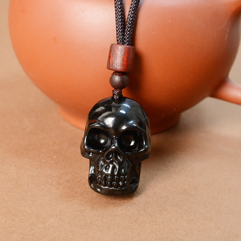 Black Obsidian String Skeleton Fulfilment Necklace Pendant