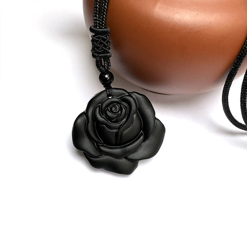 Black Obsidian String Black Rose Purification Necklace Pendant