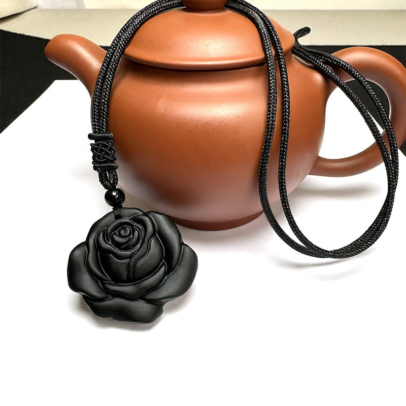 Black Obsidian String Black Rose Purification Necklace Pendant