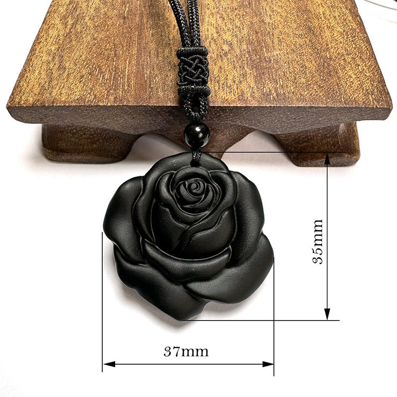 Black Obsidian String Black Rose Purification Necklace Pendant