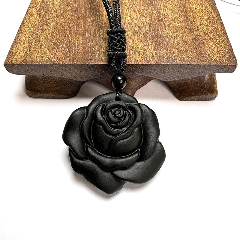 Black Obsidian String Black Rose Purification Necklace Pendant