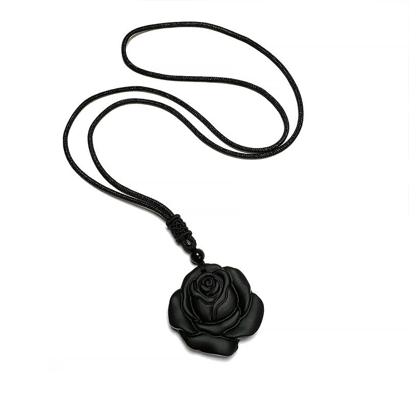 Black Obsidian String Black Rose Purification Necklace Pendant