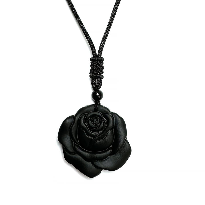 Black Obsidian String Black Rose Purification Necklace Pendant