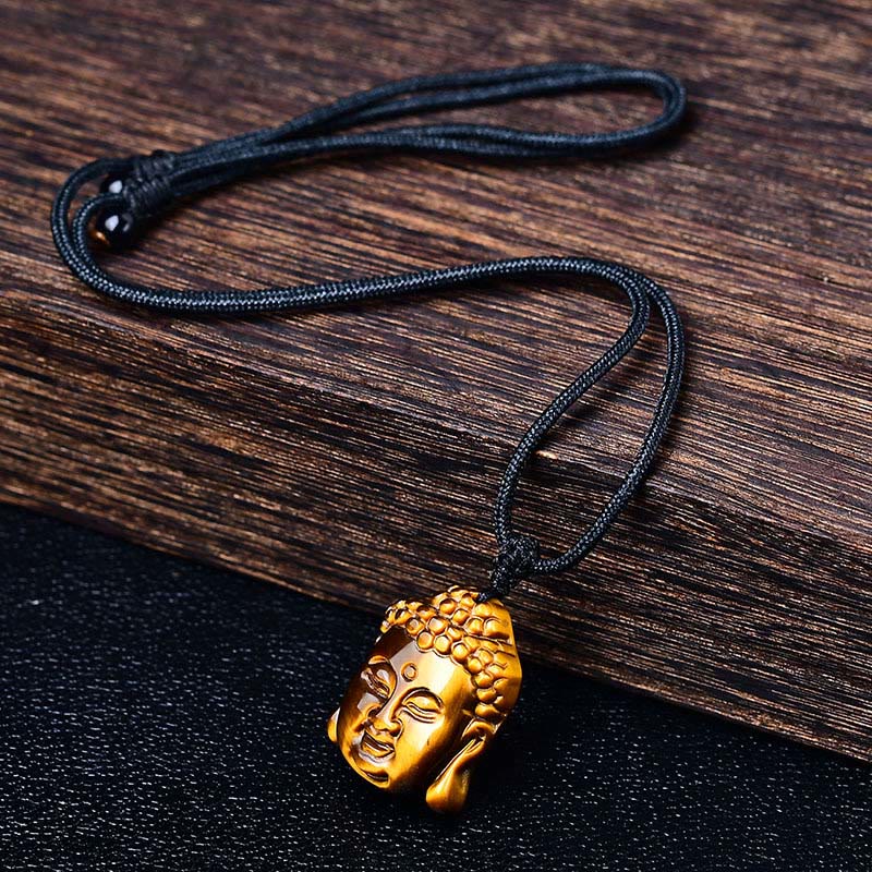 Tiger Eye String Buddha Head Courage Necklace Pendant