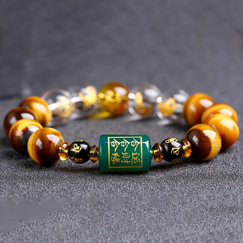 Chinese Zodiac Tiger Eye & Clear Quartz Beaded Bracelet | Personal Strength Anchor
