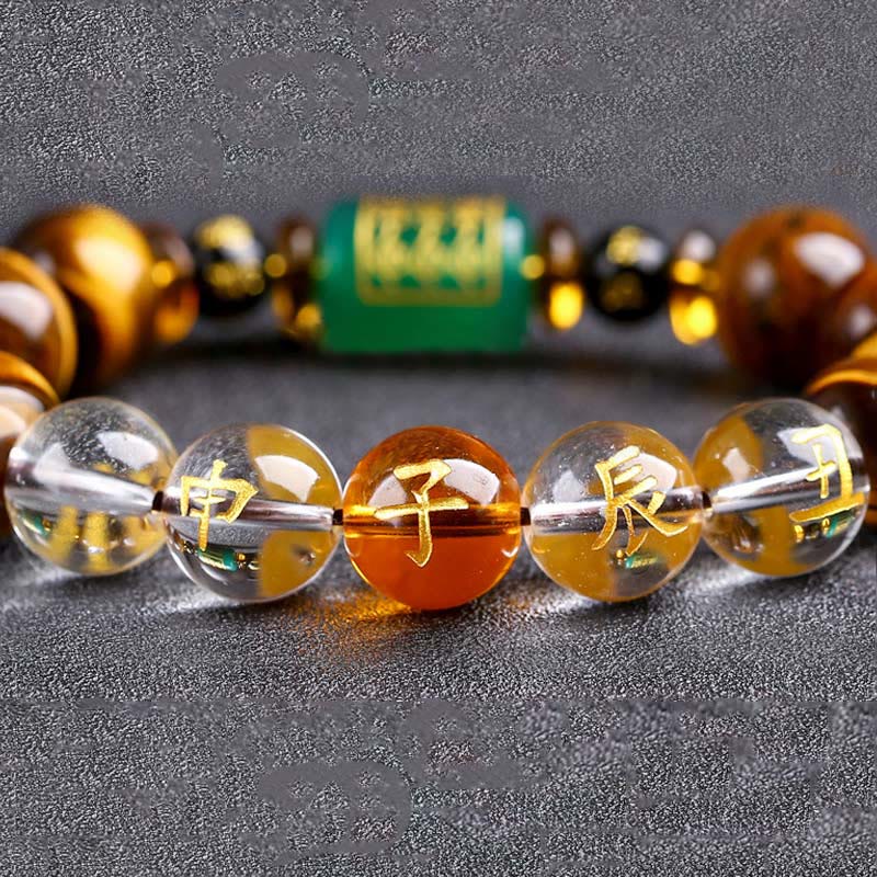 Chinese Zodiac Tiger Eye & Clear Quartz Beaded Bracelet | Personal Strength Anchor