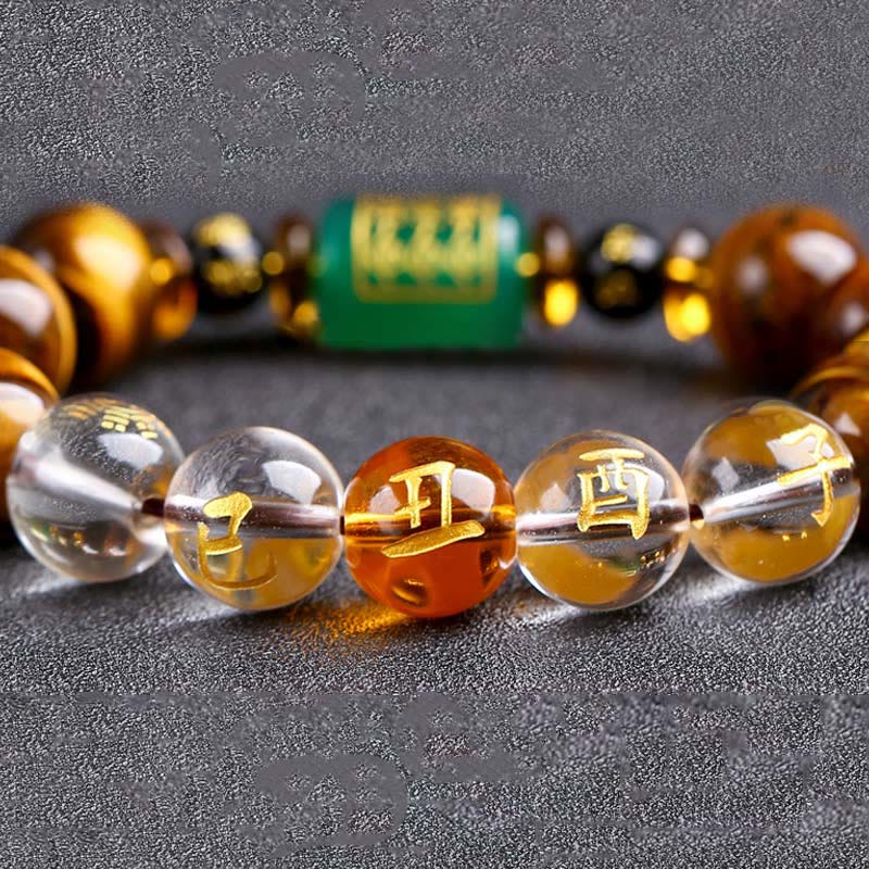 Chinese Zodiac Tiger Eye & Clear Quartz Beaded Bracelet | Personal Strength Anchor