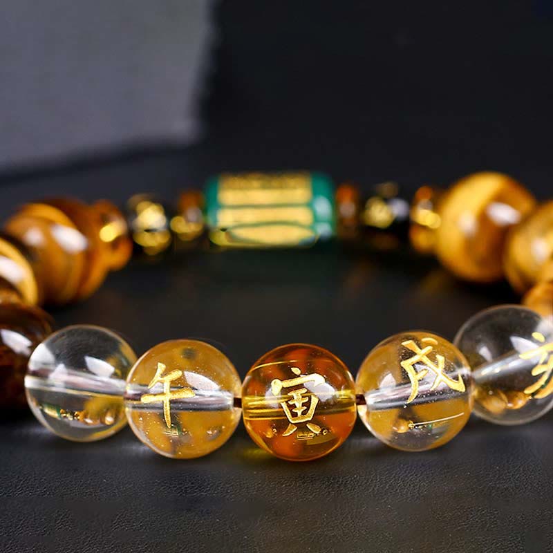 Chinese Zodiac Tiger Eye & Clear Quartz Beaded Bracelet | Personal Strength Anchor