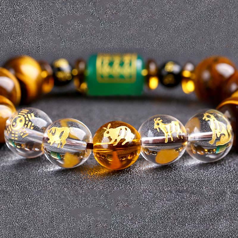 Chinese Zodiac Tiger Eye & Clear Quartz Beaded Bracelet | Personal Strength Anchor