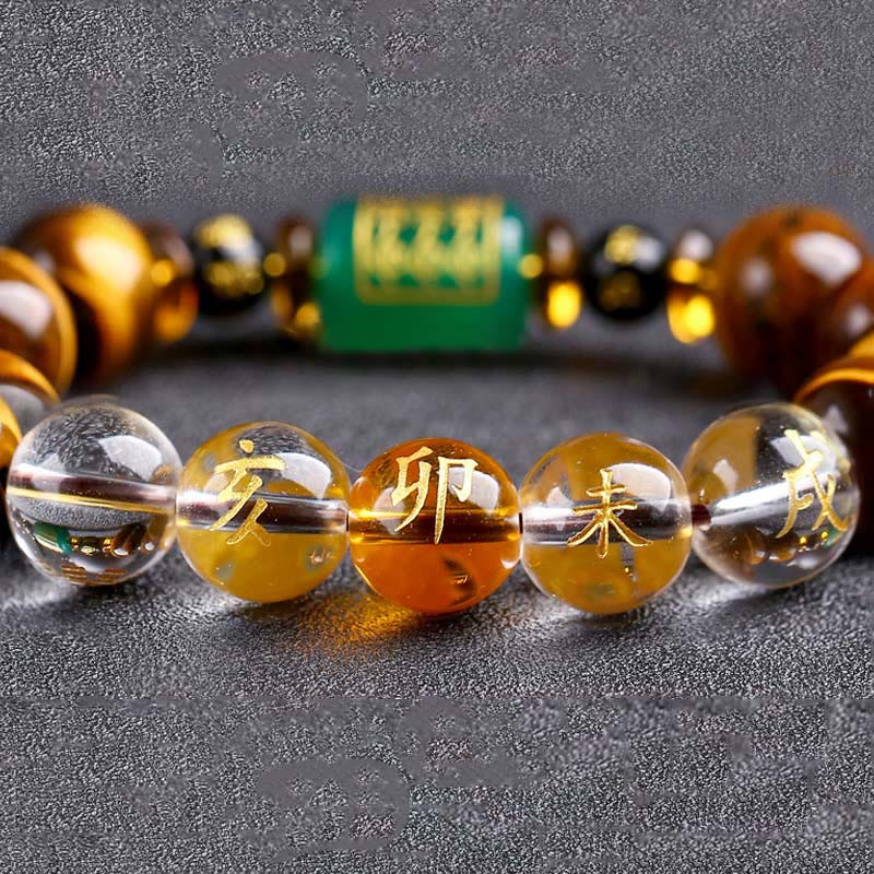 Chinese Zodiac Tiger Eye & Clear Quartz Beaded Bracelet | Personal Strength Anchor