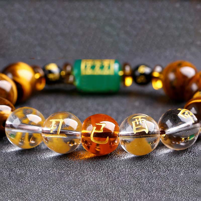 Chinese Zodiac Tiger Eye & Clear Quartz Beaded Bracelet | Personal Strength Anchor