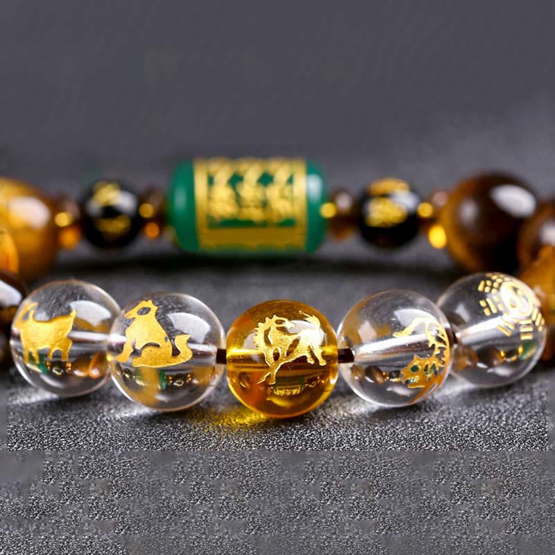 Chinese Zodiac Tiger Eye & Clear Quartz Beaded Bracelet | Personal Strength Anchor