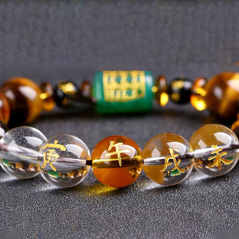 Chinese Zodiac Tiger Eye & Clear Quartz Beaded Bracelet | Personal Strength Anchor